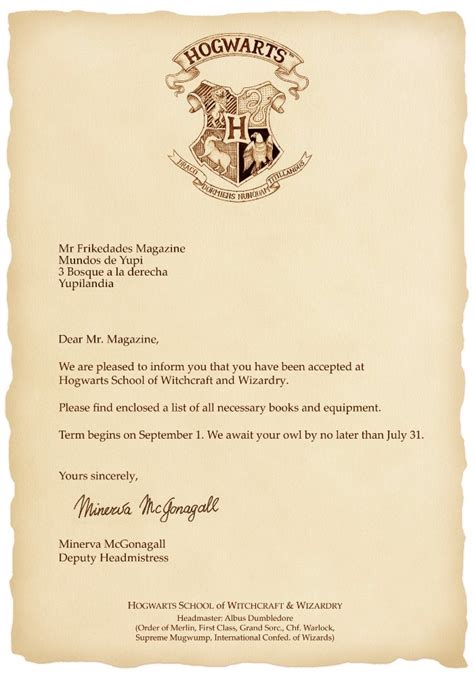 Carta hogwarts harry Continuara.org